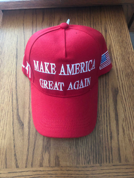 Make America Great Again MAGA Embroidered Red Trump Cap Hat front view