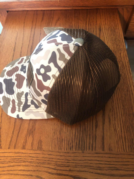 Leather Rebel Confederate Flag Patch Brown Camo Cap Hat