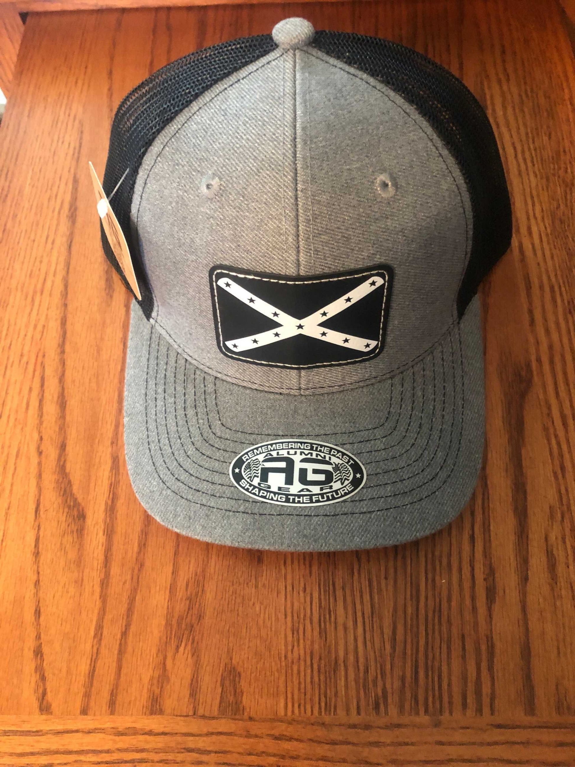 Leather Rebel Confederate Flag Patch Black and Gray Hat