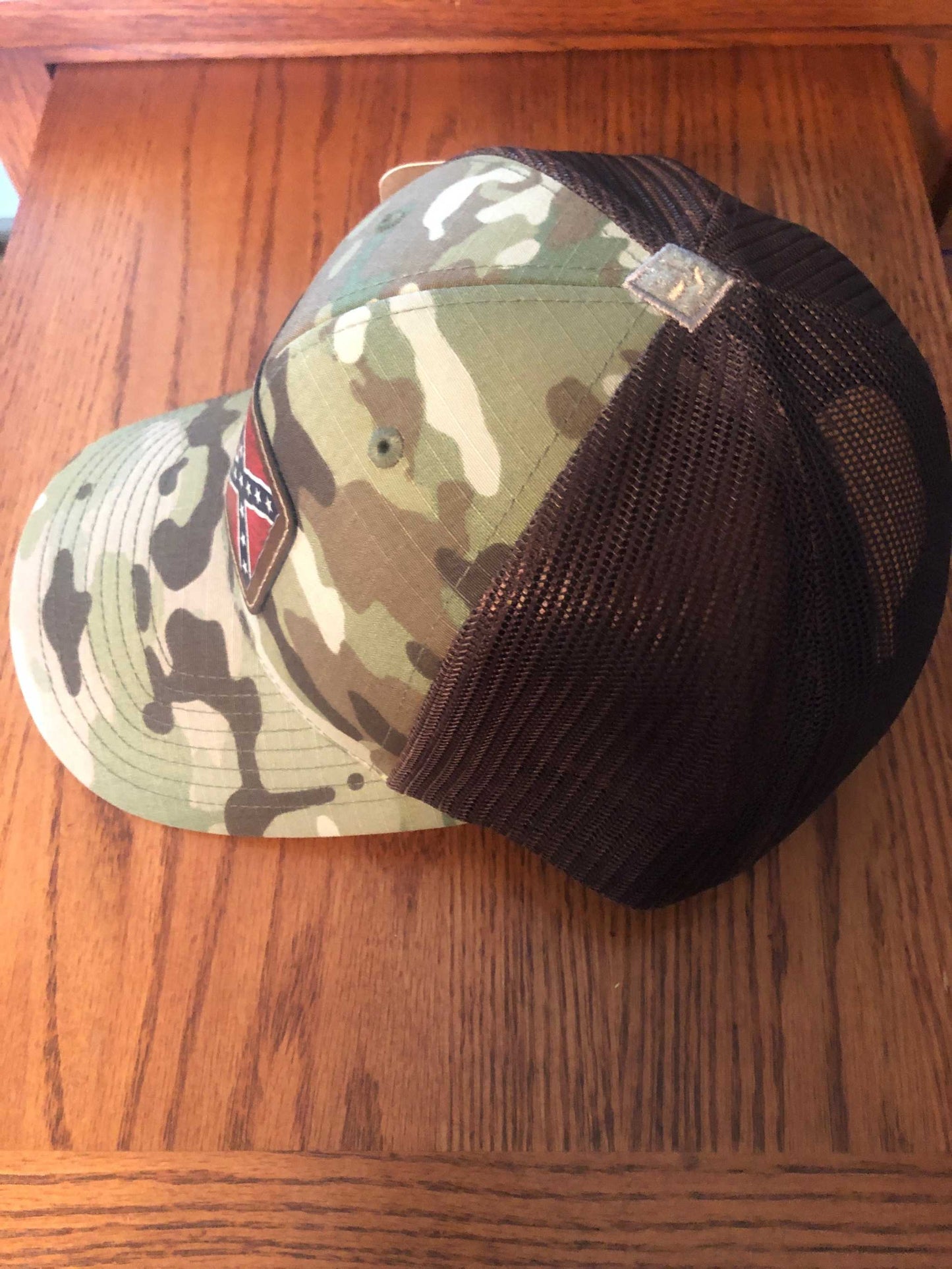 Old Georgia Flag Leather Patch Camo Green Hat