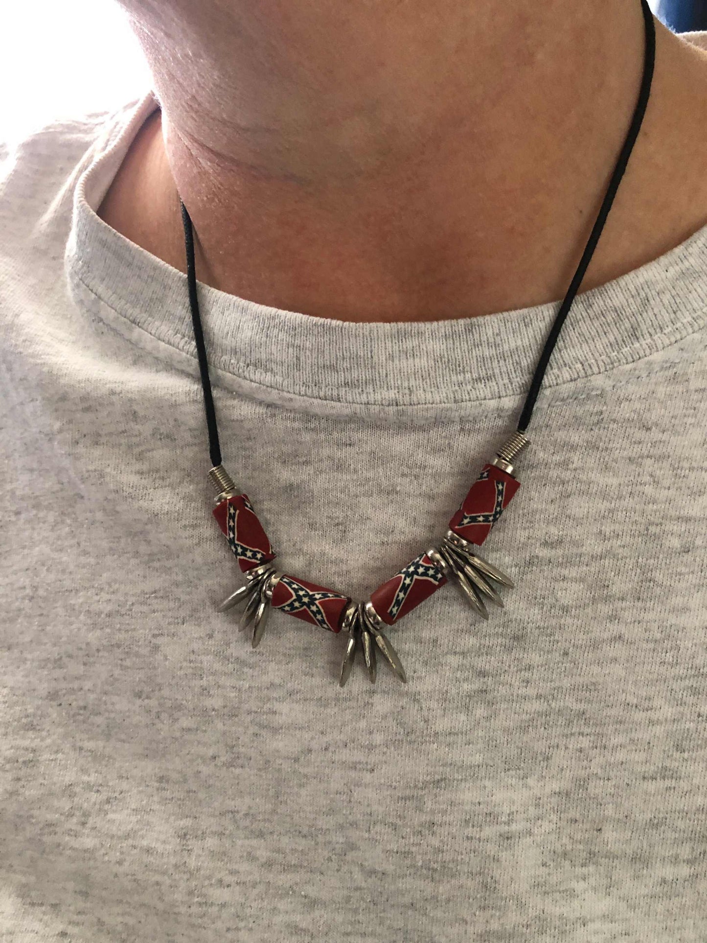Dixie Necklace with Spike Accents and Flag Beads
