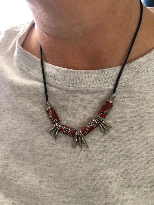 Dixie Necklace with Spike Accents and Flag Beads