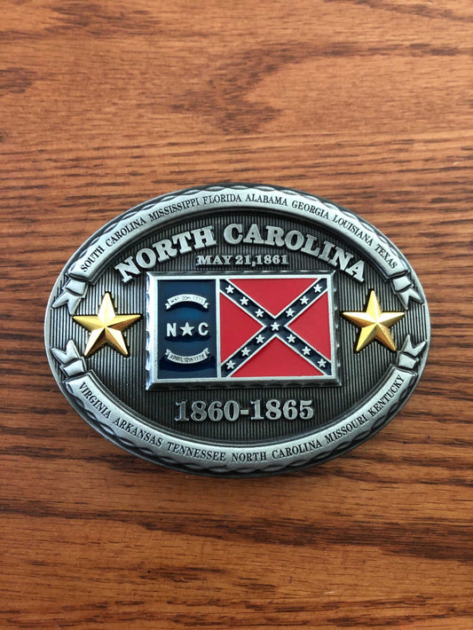 North Carolina Confederate Flag Metal Belt Buckle