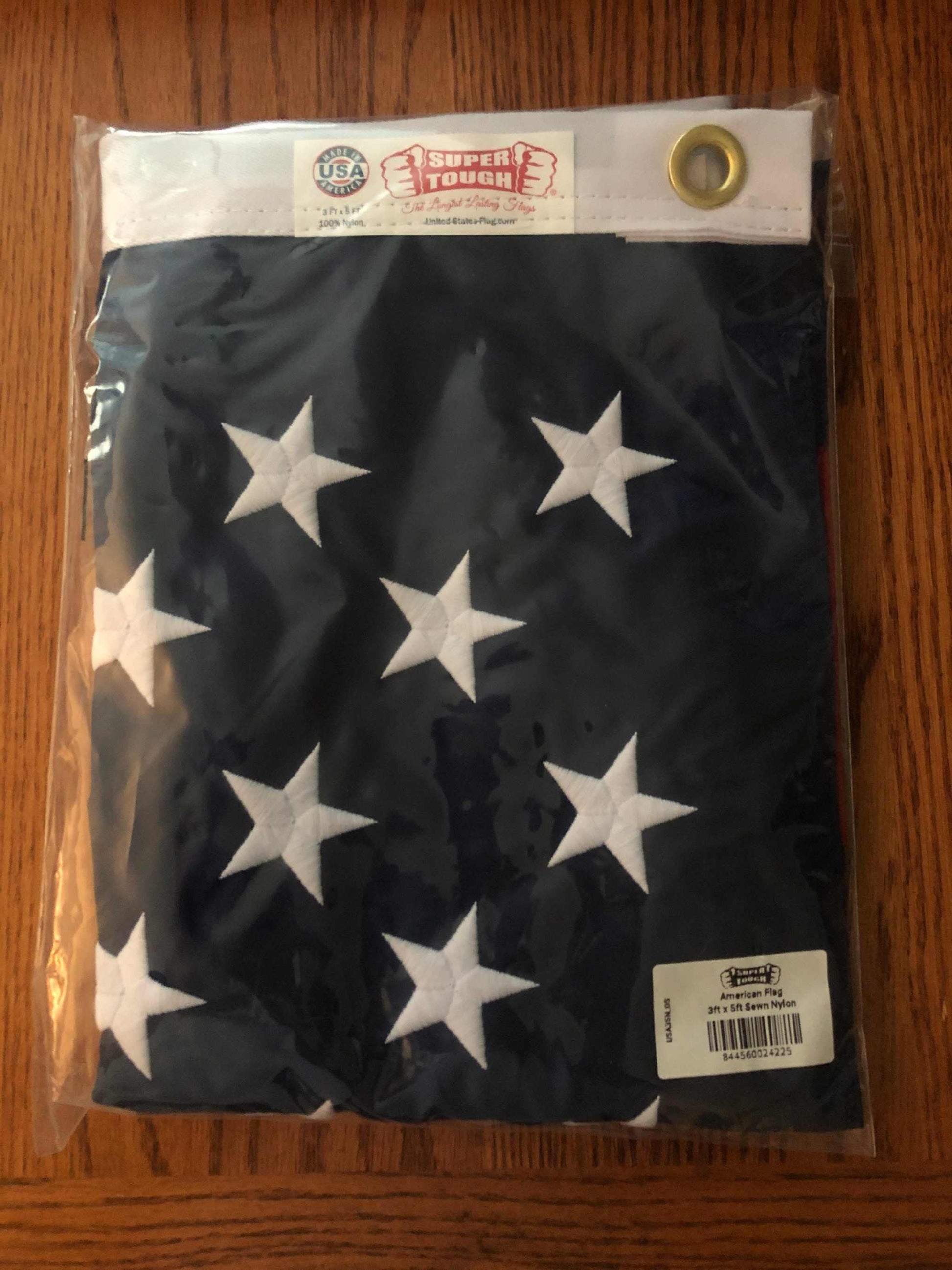 MMade in USA American Flag Stars & Stripes 3' x 5' Nylon Sewn & Embroidered in Package