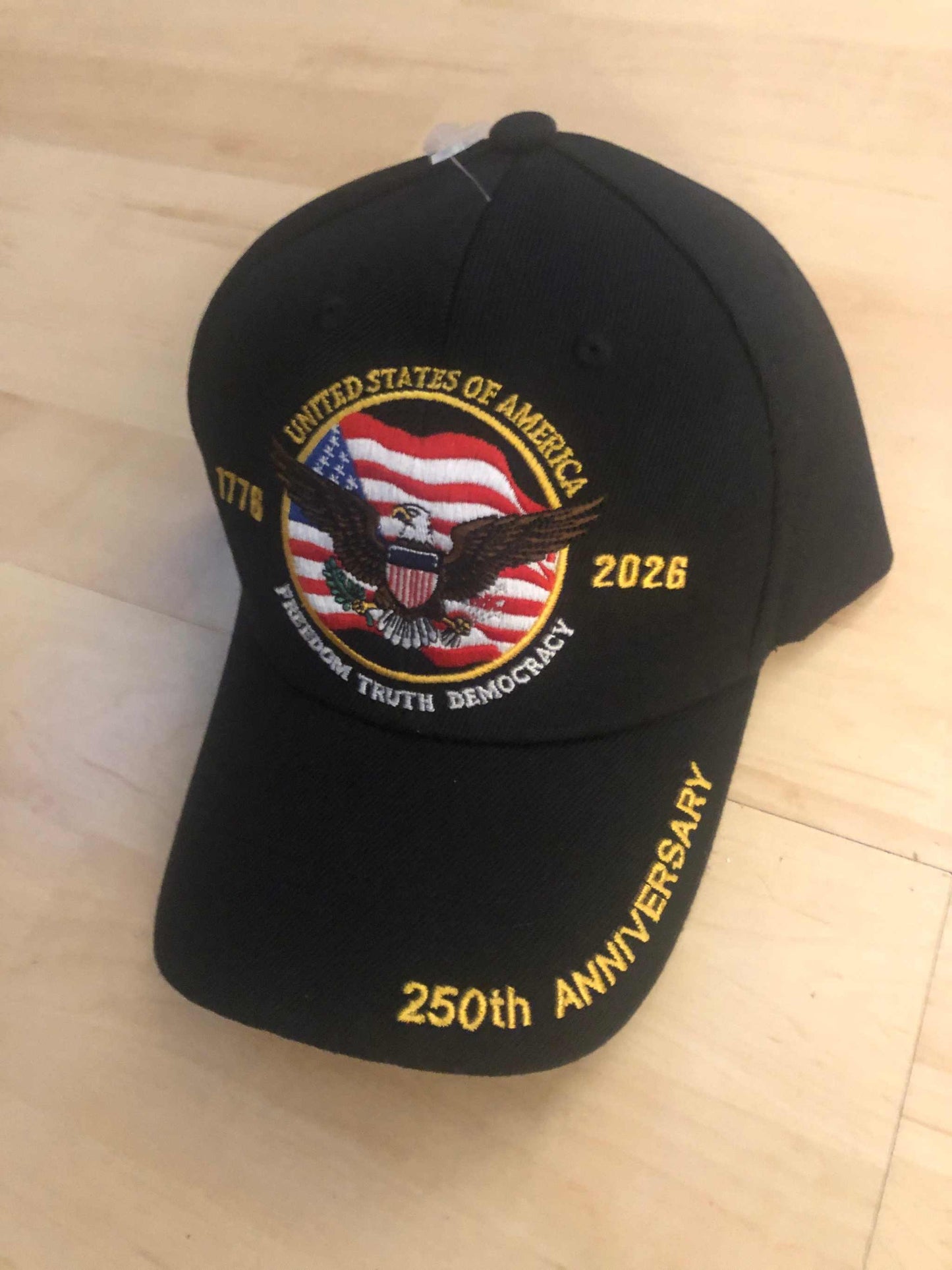 250th Anniversary Cap Hat with Eagle Great Seal Design Embroidered Black