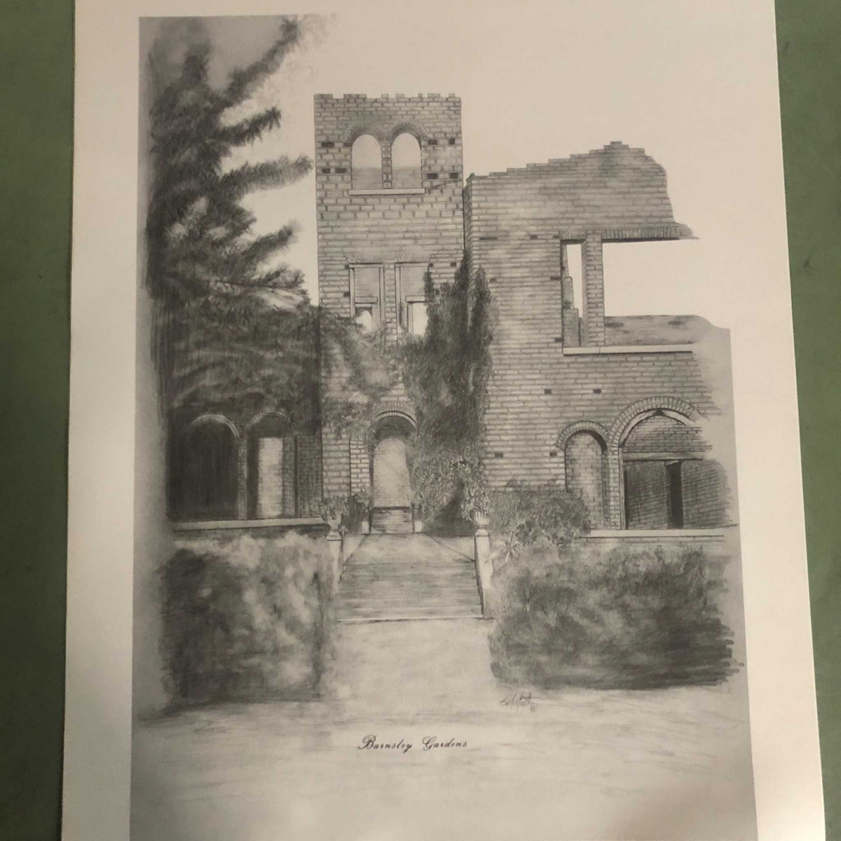 Historic Manor House Ruins at Barnsley Print Unframed Signed by the Artist