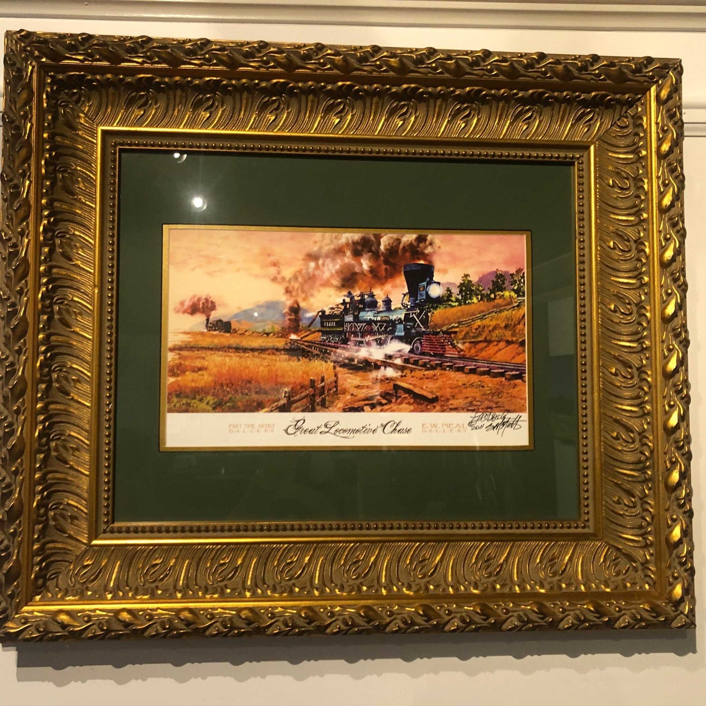 The Historic General in Full Color Original Locomotive Print shown in a gilded frame