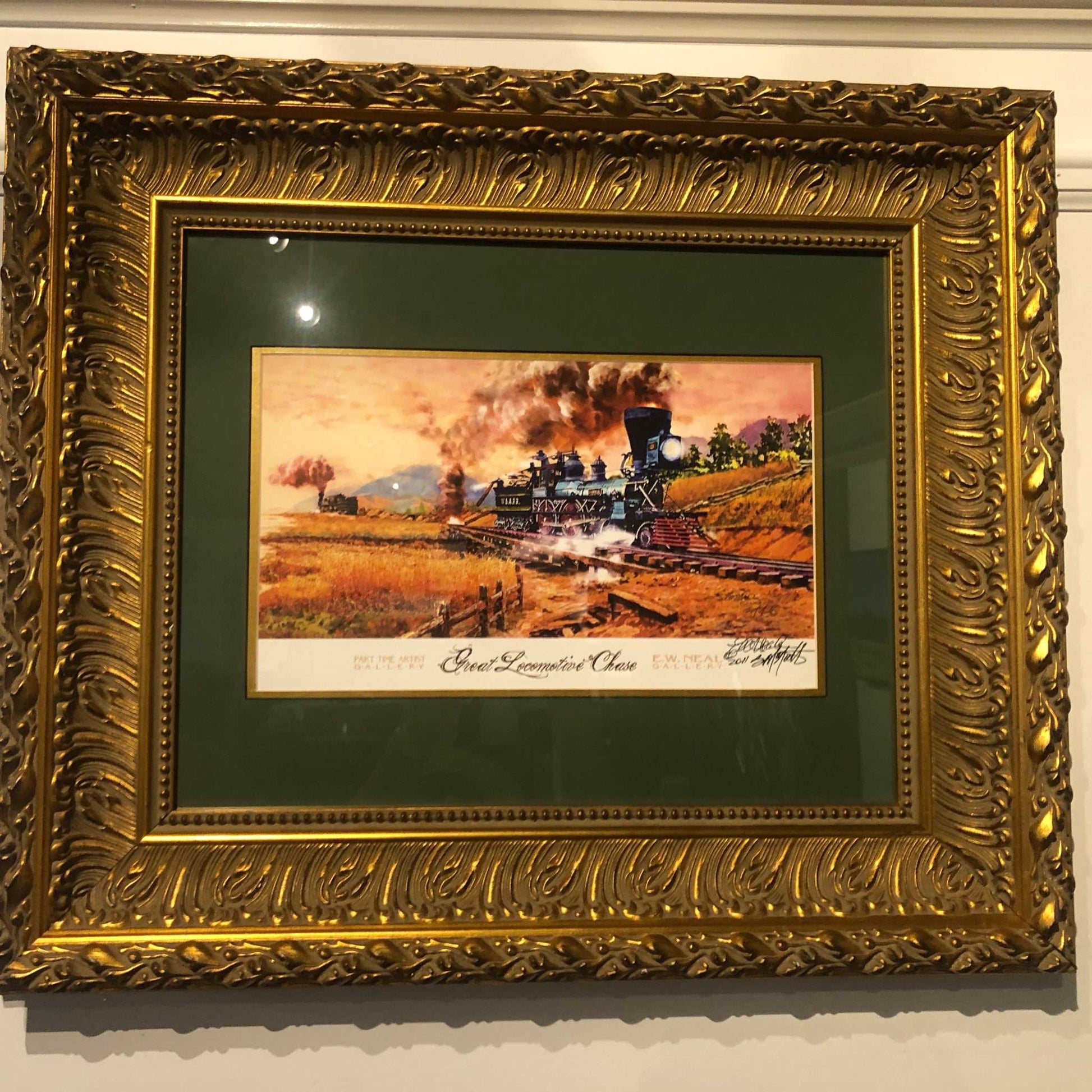 The Historic General in Full Color Original Locomotive Print shown in a gilded frame
