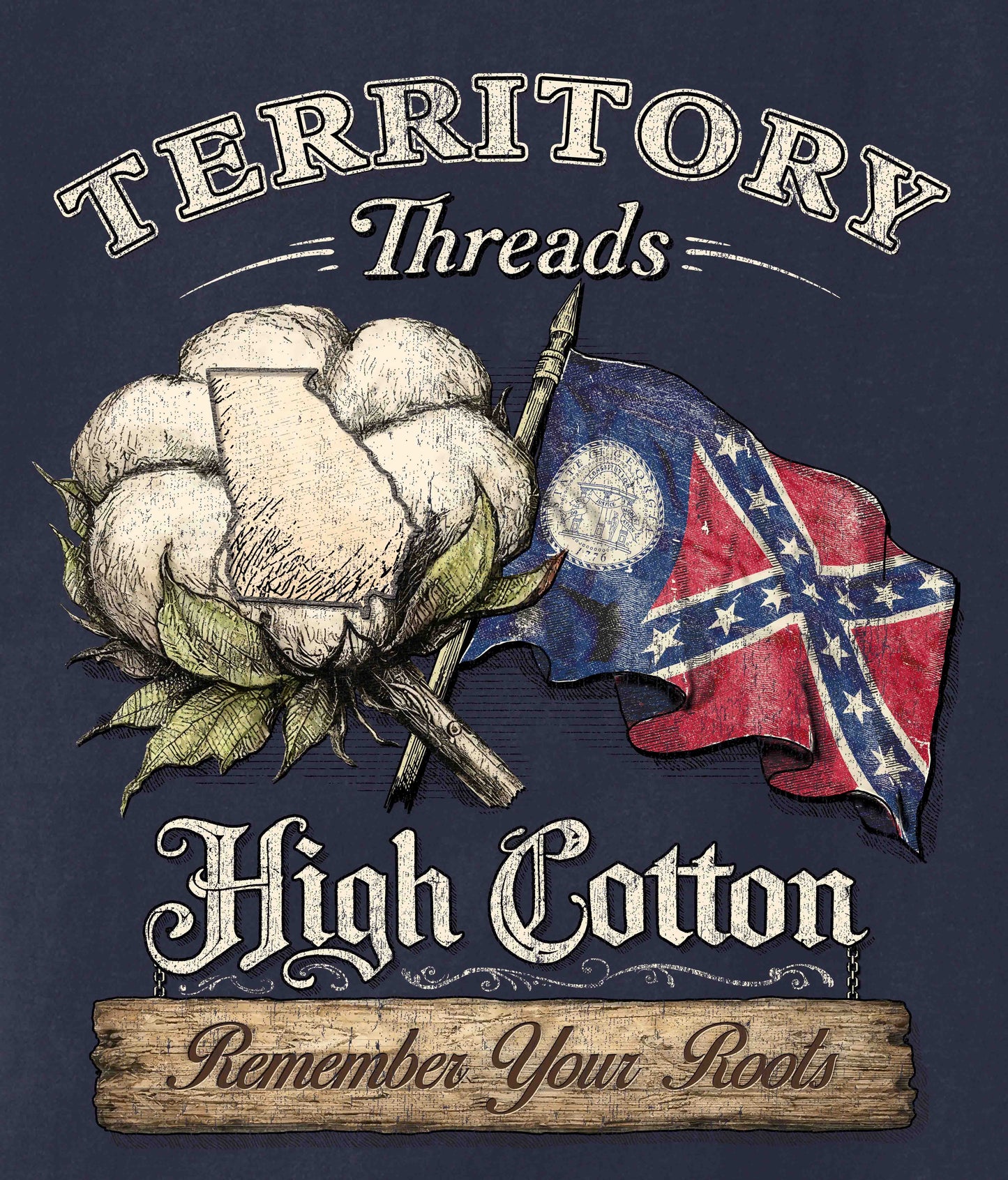 1956 Old Georgia Flag High Cotton Short Sleeve Premium T-Shirt Design Detail in Charcoal Gray