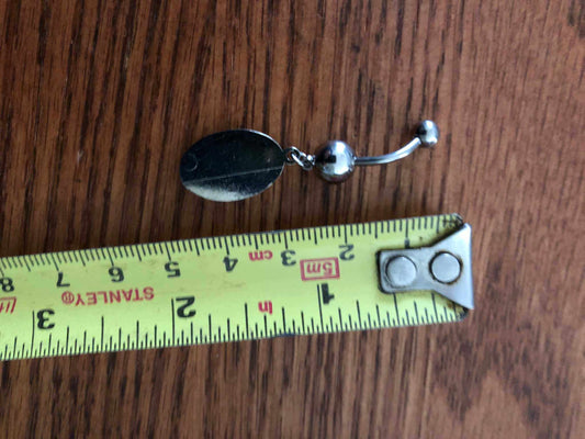 Oval Dont Tread On Me Gadsden Flag Navel Belly Button Ring Body Jewelry with a silver-tone curved bar and dark oval charm